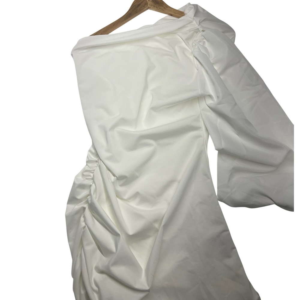Brand New SHEIN White One Shoulder Long Sleeve Ruched‎ Mini Dress Size L